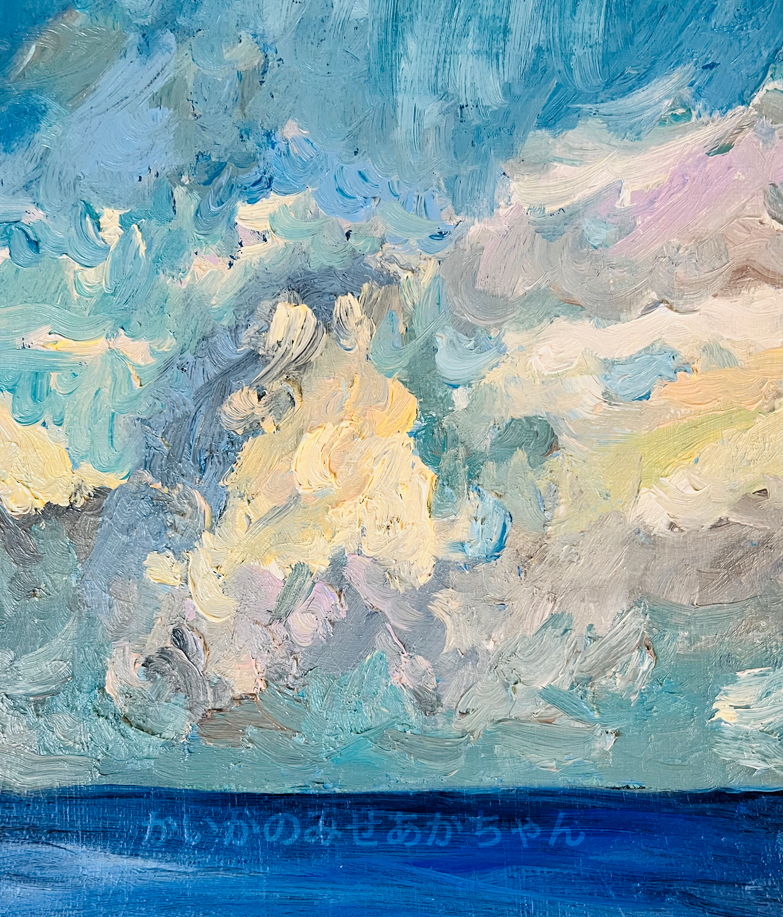 油彩原画 32×41㎝「冬空と民家」油彩・原画・F6