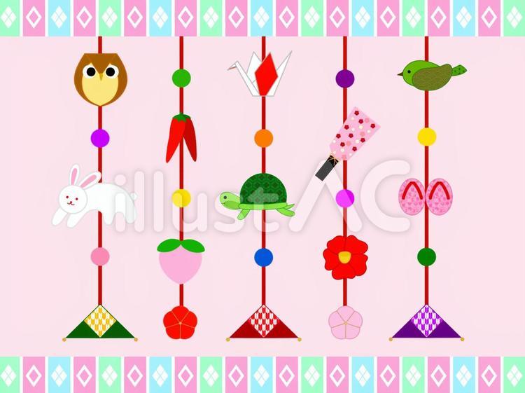 桃の節句・ひな祭りのつるし雛・吊し飾りイラスト - No: 2409850｜無料