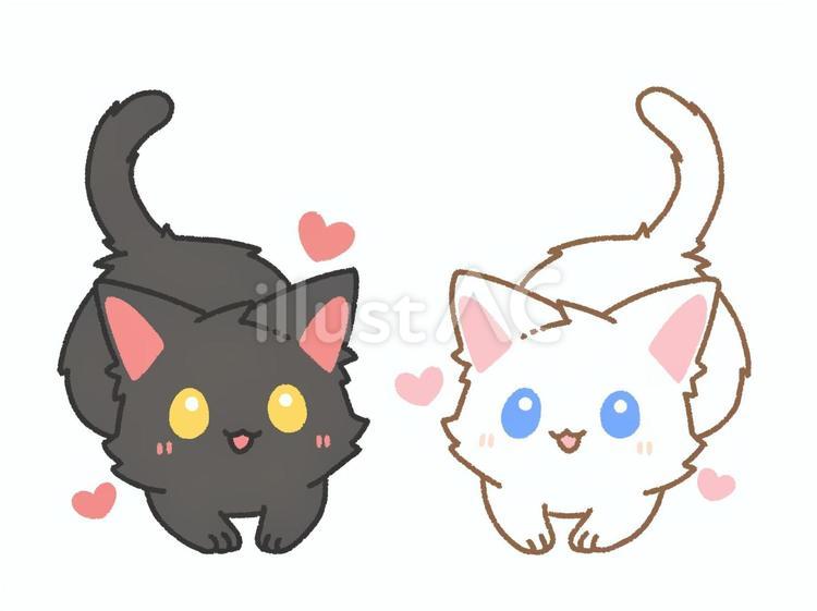 座って見上げる黒猫と白猫 差分イラスト - No: 23963146｜無料イラスト
