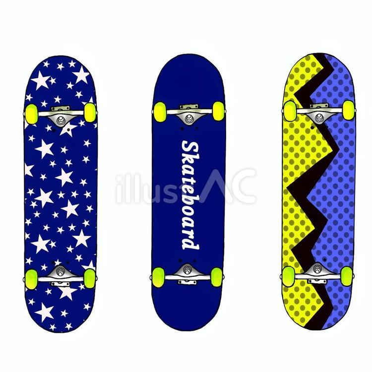 星柄やギザギザドット柄のスケボーセットイラスト - No: 23858952
