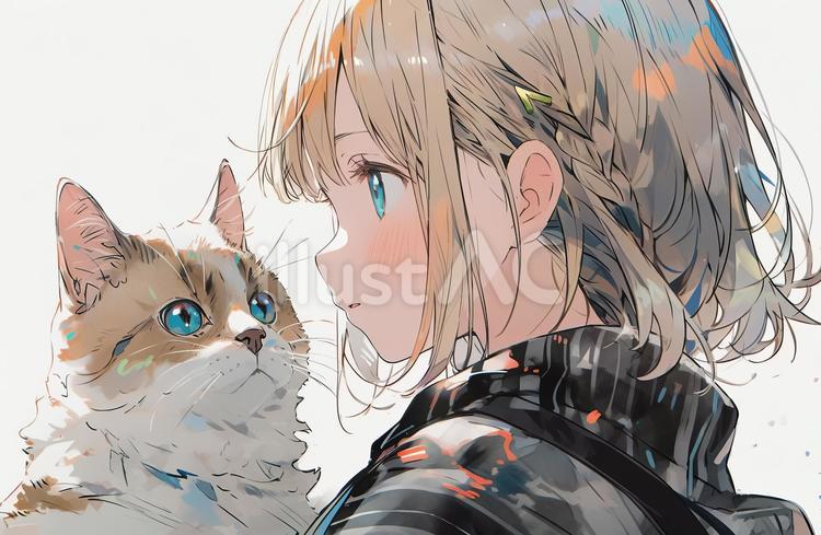 猫と女の子イラスト - No: 24267731｜無料イラスト・フリー素材なら