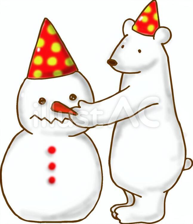 しろくま雪だるまイラスト - No: 443412｜無料イラスト・フリー素材