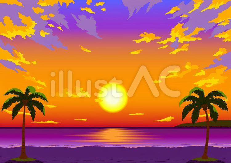 海～夕焼けの海辺・砂浜・ビーチイラスト - No: 22086163｜無料