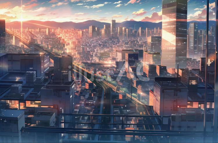 夕暮れ時の都市風景イラスト - No: 23868207｜無料イラスト・フリー