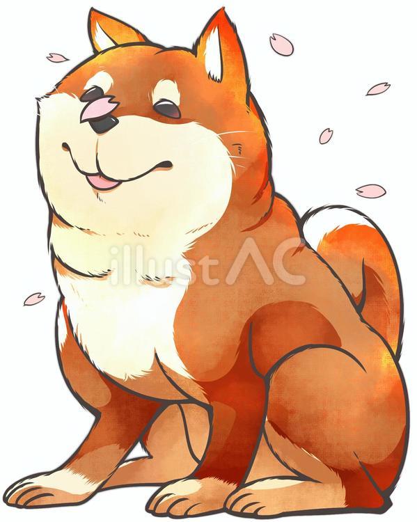 桜とナイスキャッチな犬イラスト - No: 23661012｜無料イラスト