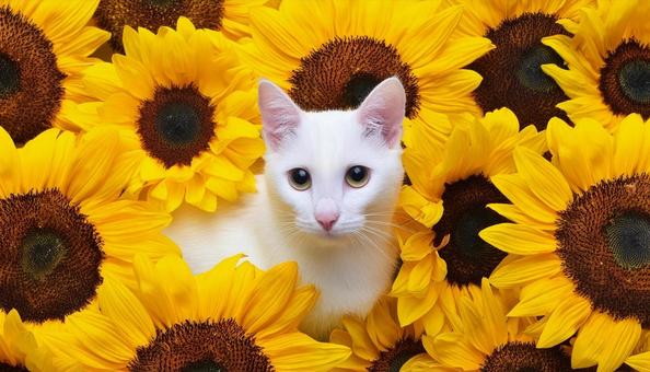 猫とひまわり - No: 29816063｜写真素材なら「写真AC」無料（フリー