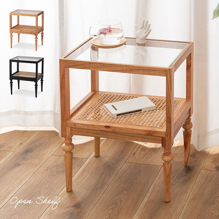 希少】サイドテーブル 花台 木製 ラタン天板 アジアン家具