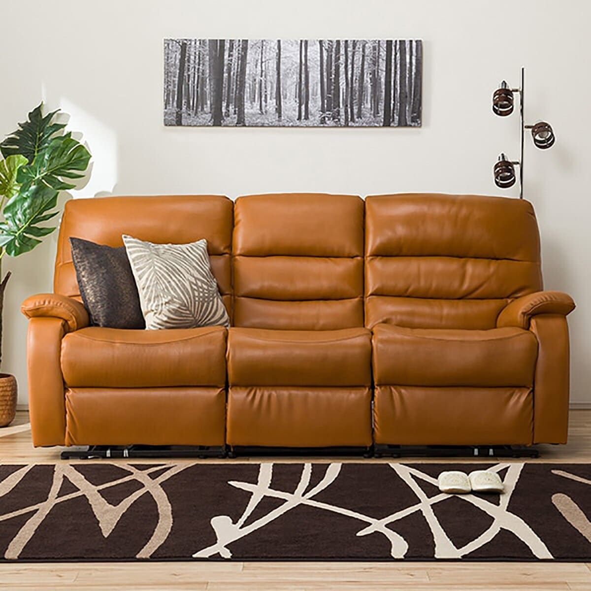 幅202cm]3人用電動本革テーブル付きリクライニングソファ (ビリーバー