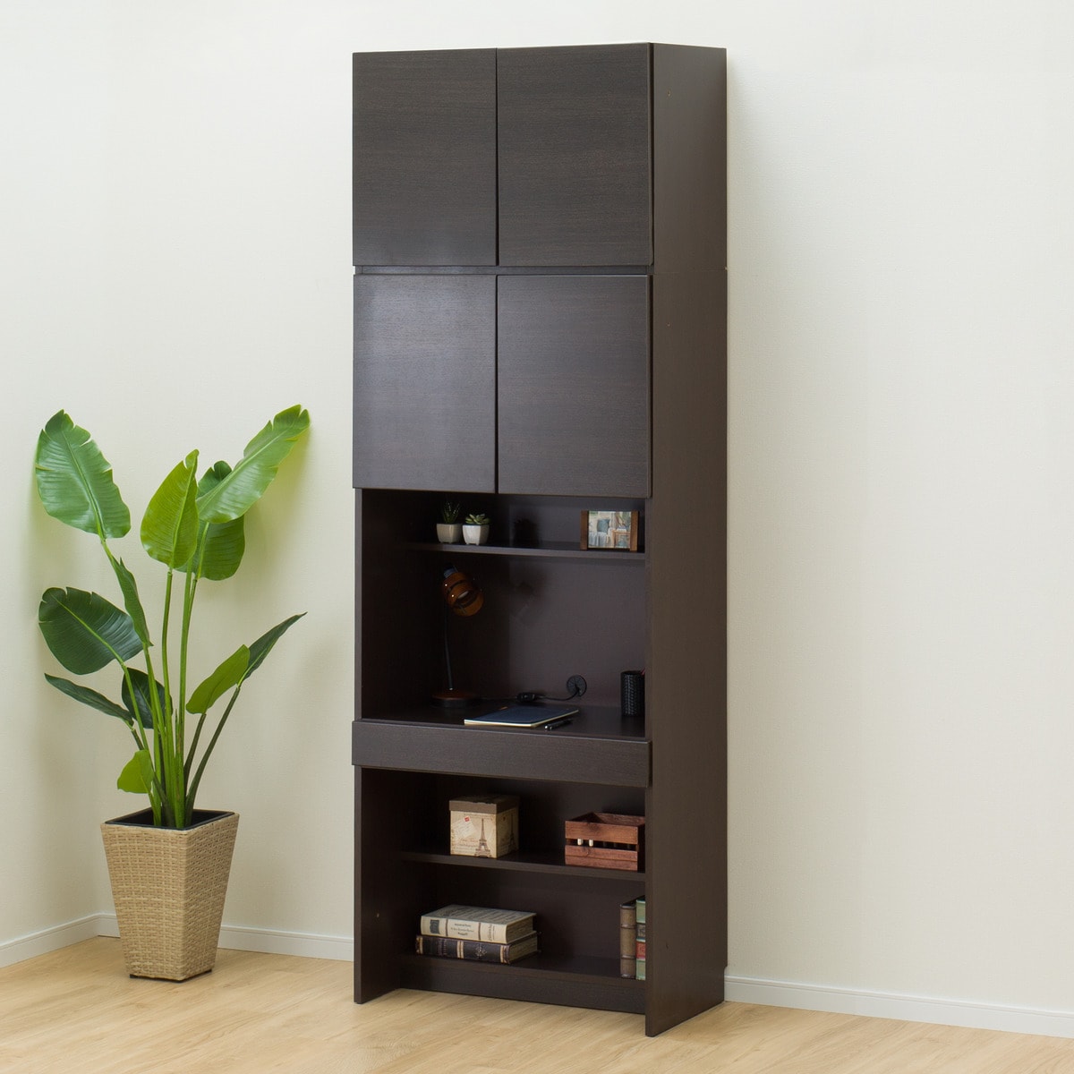 幅80cm]上置き付き壁面ユニットデスク (ウォーレン 80 DBR) 【配送員