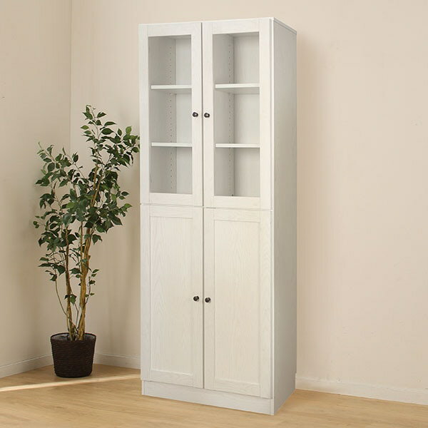 ニトリ [幅76.5cm]本棚セット(サラ1977WH/ガラス扉2/扉2) 【玄関先迄