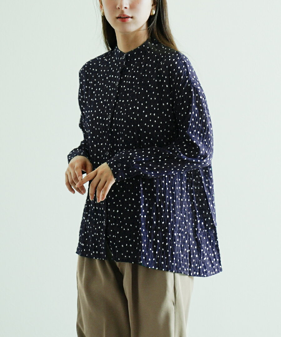 楽天市場】ドット ブラウス（カラーネイビー）（レディース