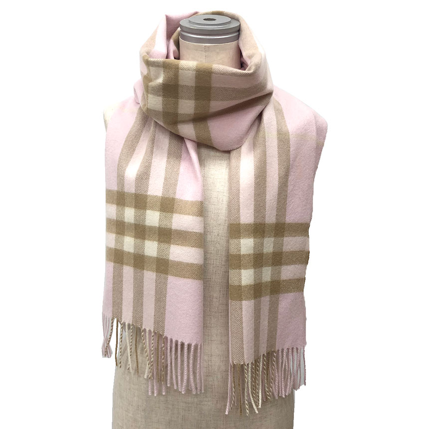 バーバリー マフラー ピンク×チェック カシミヤ100% BURBERRY