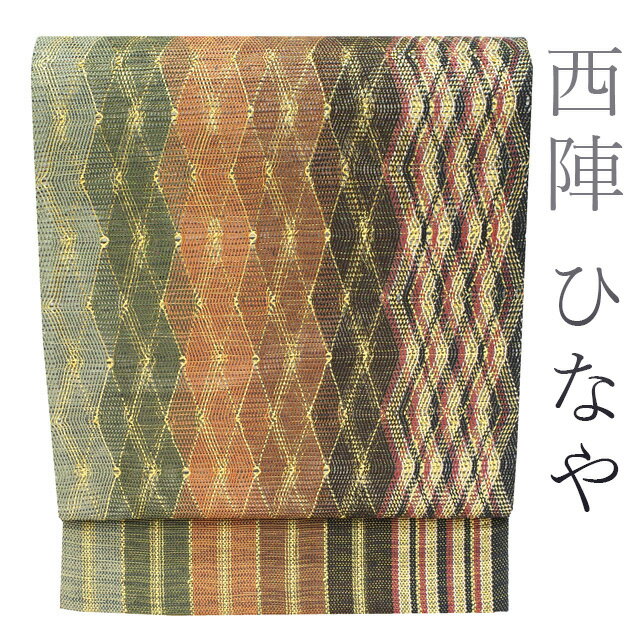 袋帯 全通 組織 西陣 ひなや 変わり間道 金糸 チェック柄 逸品