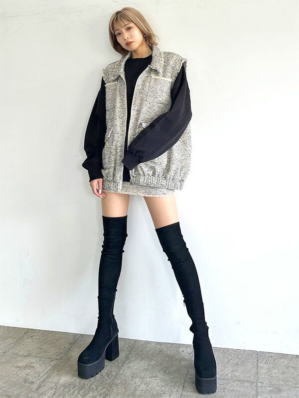 EMODA エモダ 厚底 ブーツ スクエア フィット ロング ブーツ ニーハイ