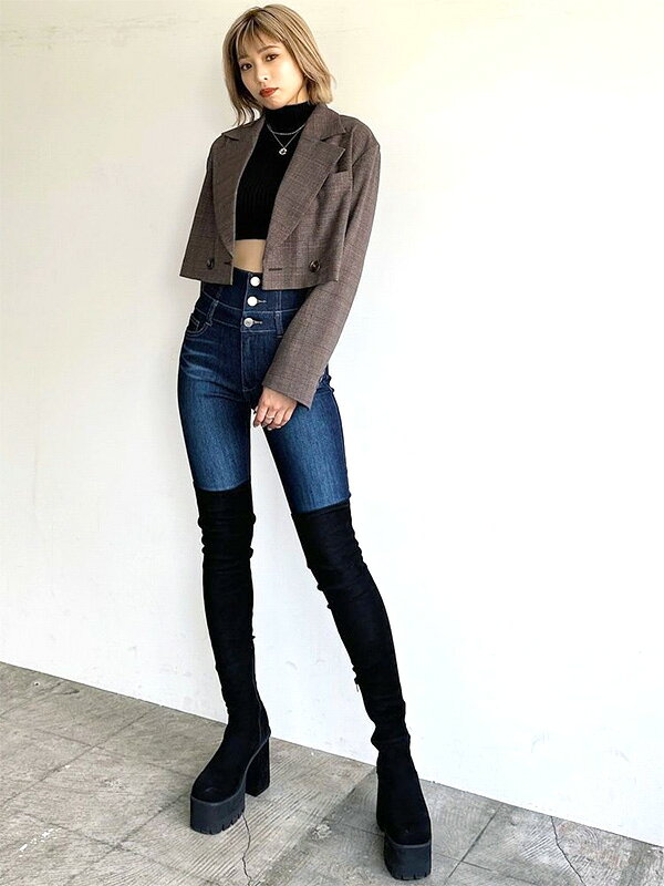 EMODA エモダ 厚底 ブーツ スクエア フィット ロング ブーツ ニーハイ