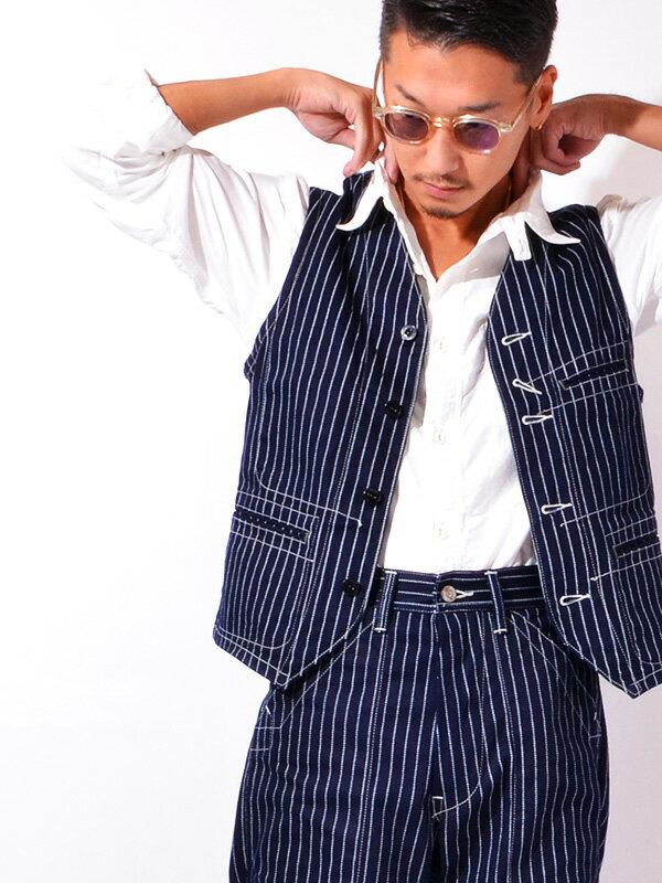 SUGAR CANE シュガーケーン ウォバッシュ ストライプ ベスト メンズ