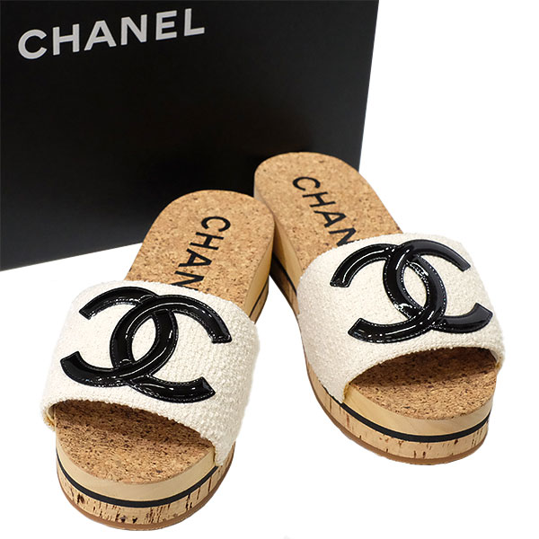 ☆使用感少なめ☆シャネル ミュール 38 サンダル スクエア バイカラー