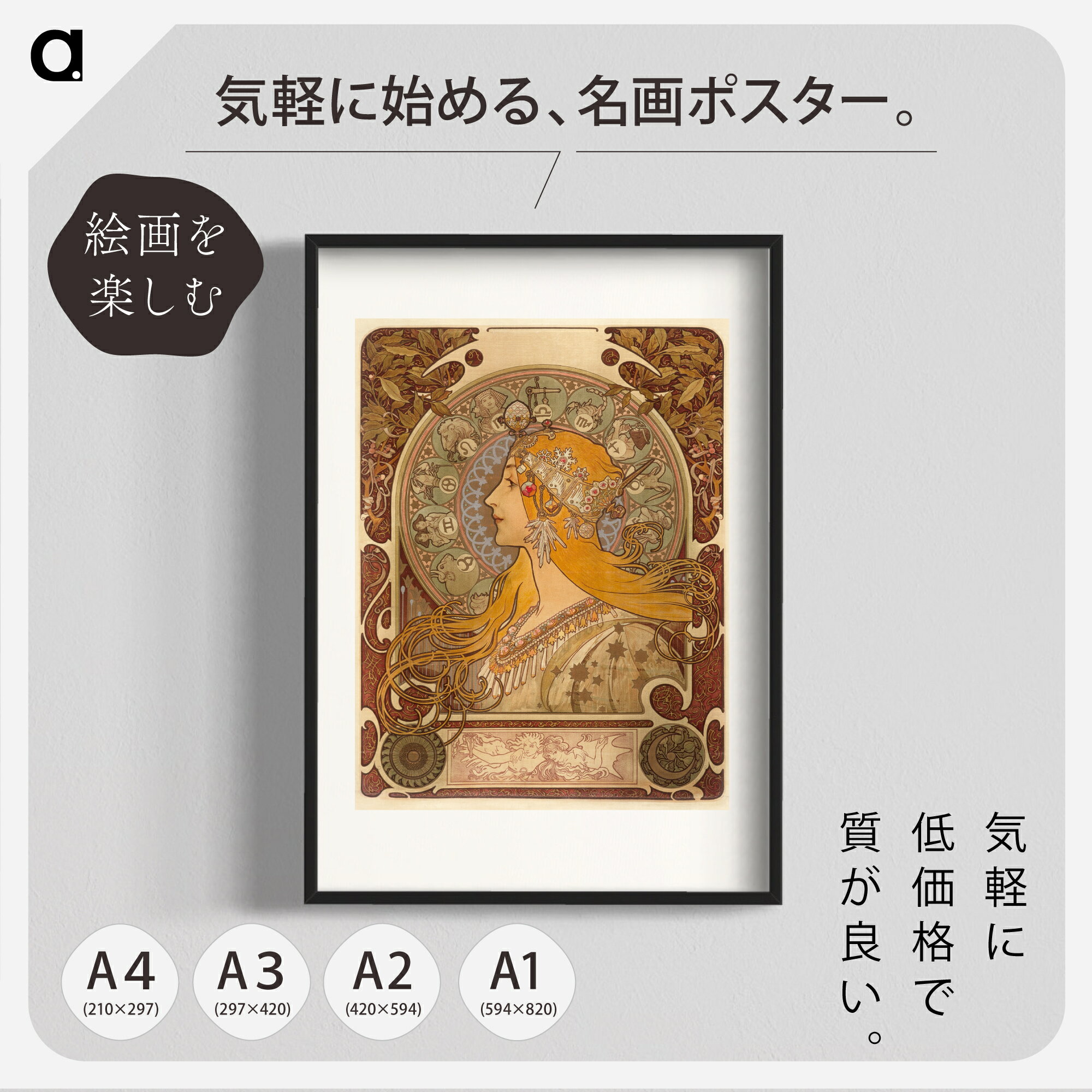 高級額縁】アルフォンス・ミュシャ ジクレー『黄道十二宮』金額絵 輸入