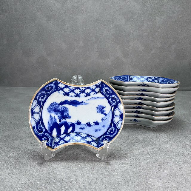 古伊万里 江戸末期 ◇肥前有田町黒牟田 梶原貞一窯 呉須手『角福紋』角