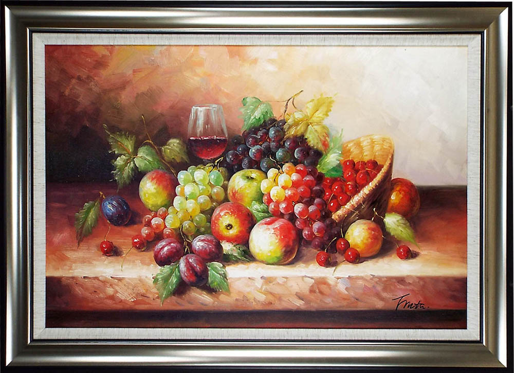 油絵 菅家令子 絵 絵画インテリア 額付(白) uF6-063004果物 ぶどう