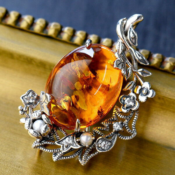 楽天市場】ブローチ（種類（宝石）アンバー・琥珀）（レディース
