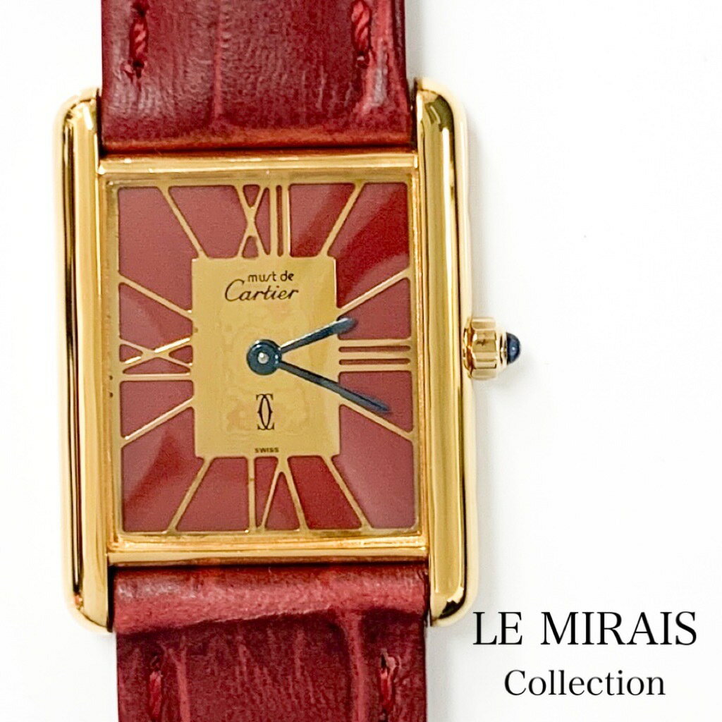 カルティエレディース時計 赤 レザー/電池交換済み カルティエ