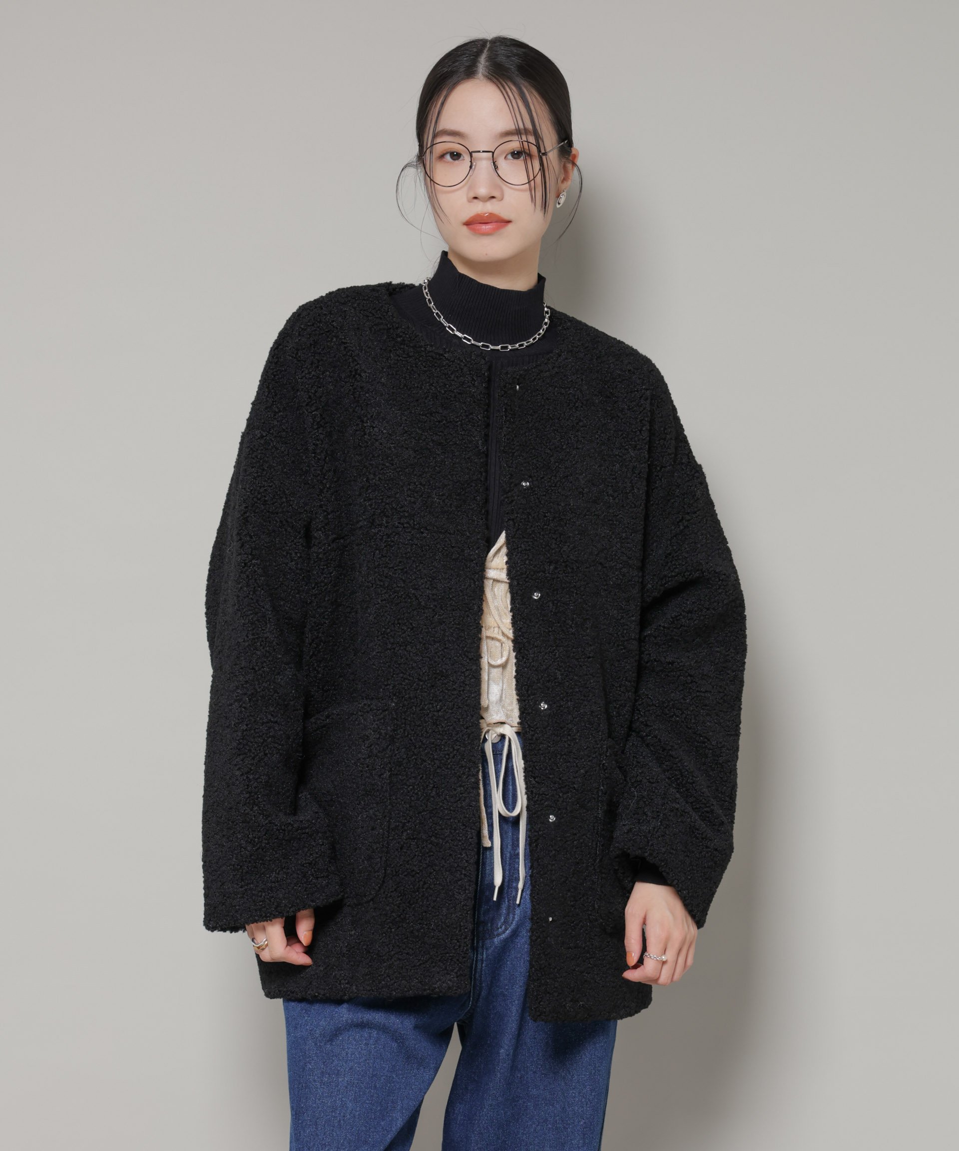 楽天市場】ノーカラー ミドル コート ボアの通販