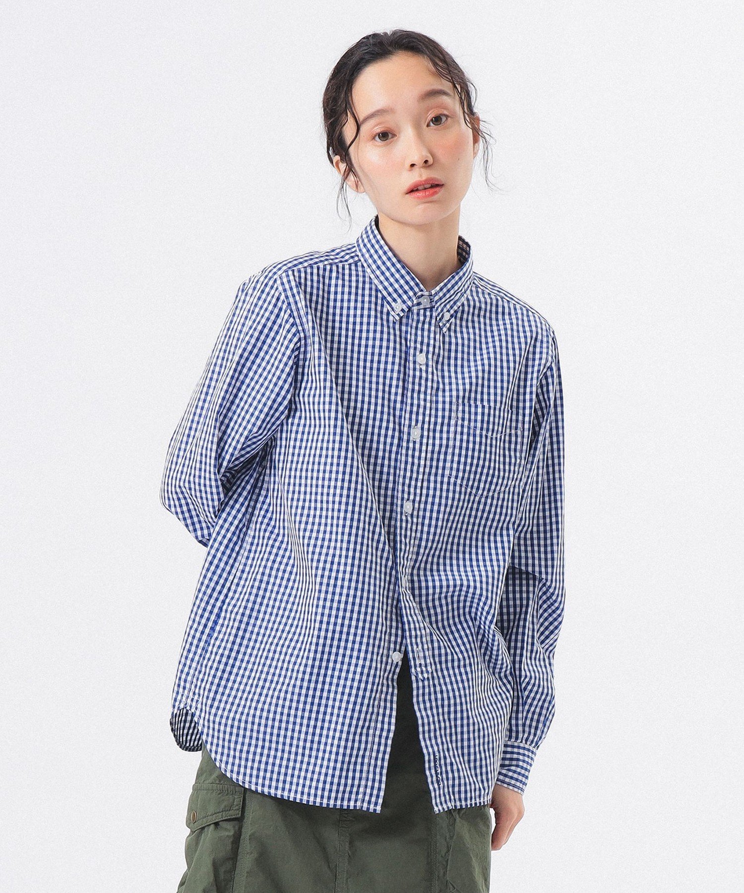 楽天市場】ギンガムチェック シャツ（カラーネイビー）（レディース