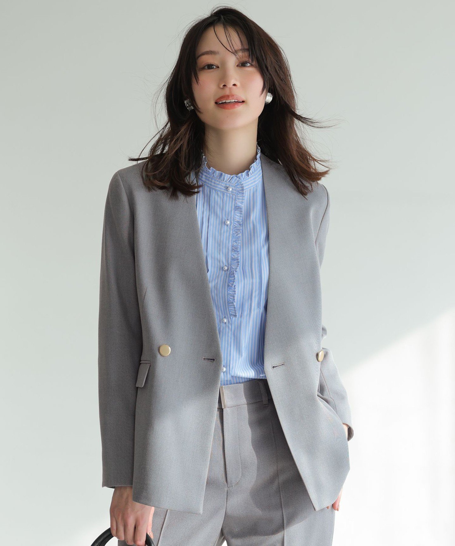 楽天市場】ノーカラージャケット レディース（柄ストライプ