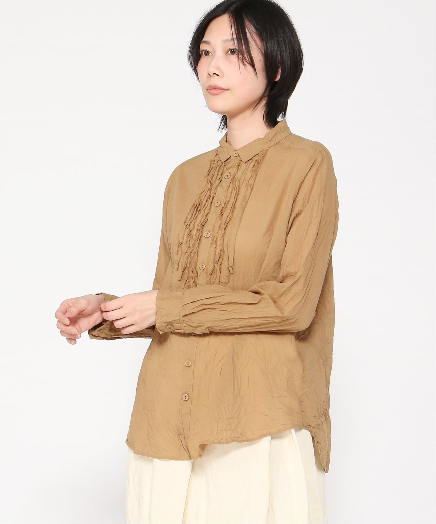 パドカレ pas de calais △∵コットンリネン バンドカラーシャツ