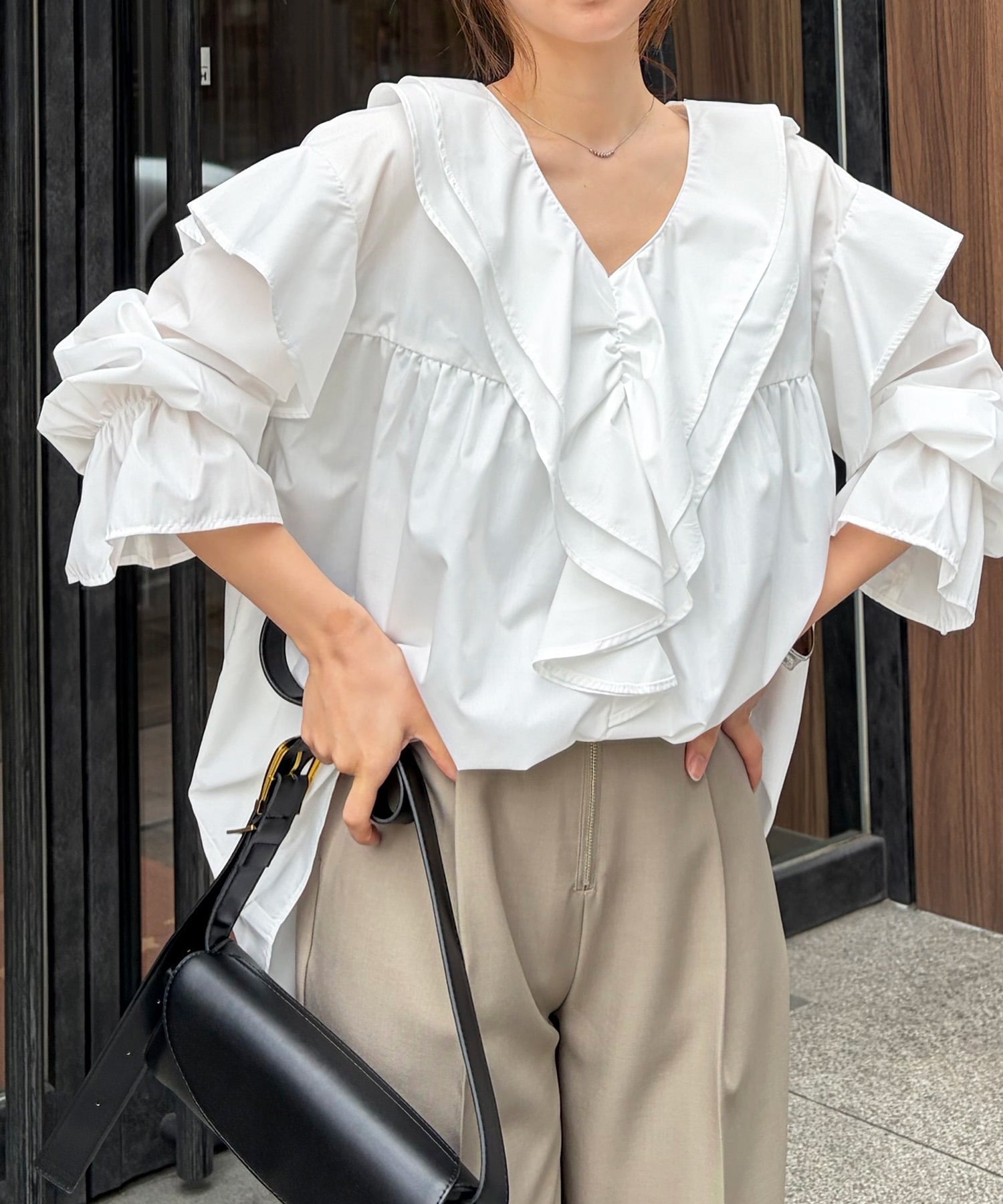 楽天市場】ビッグカラー ブラウス（カラーホワイト）の通販