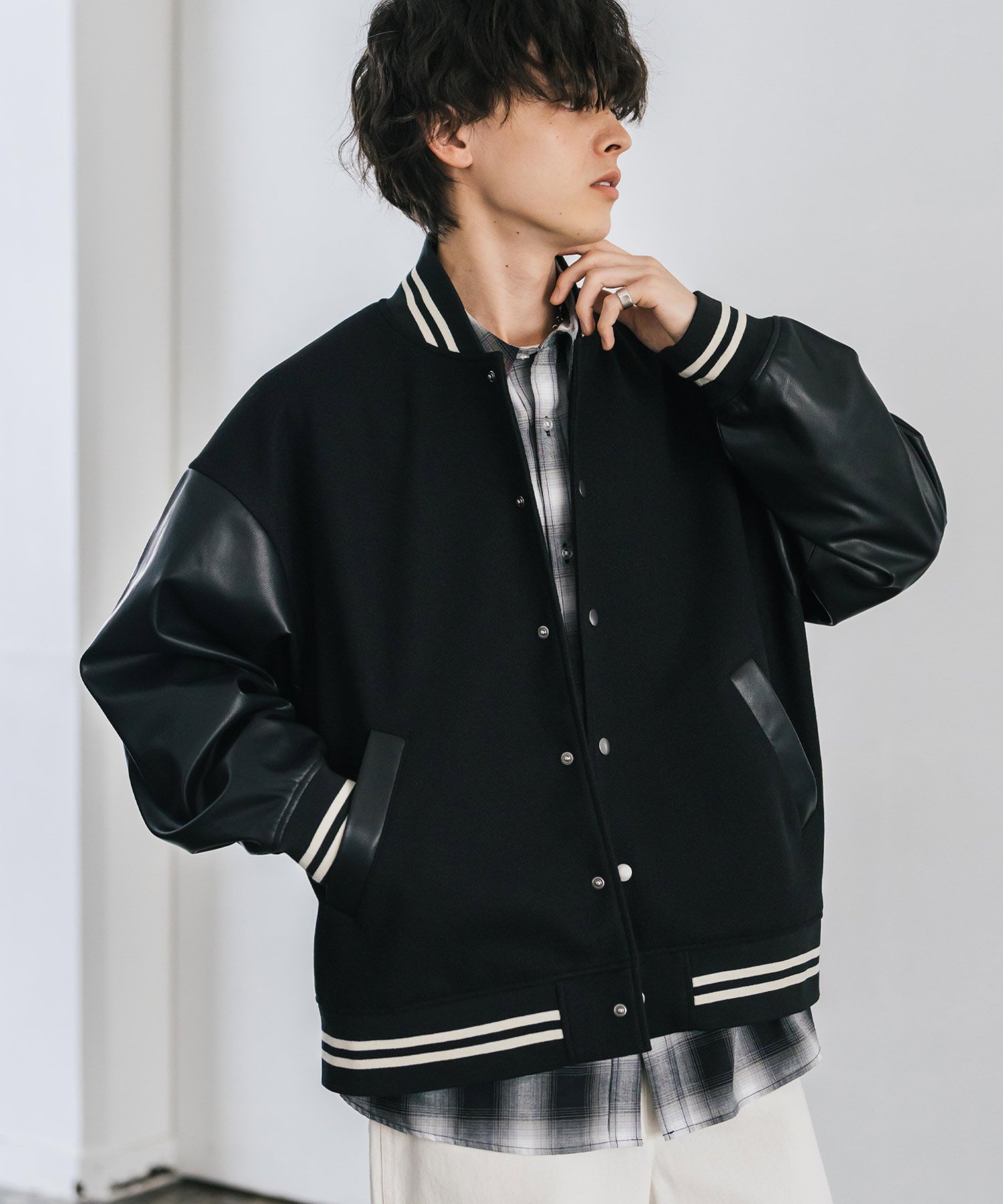 楽天市場】スタジャン レザー（カラーブラック）（メンズファッション