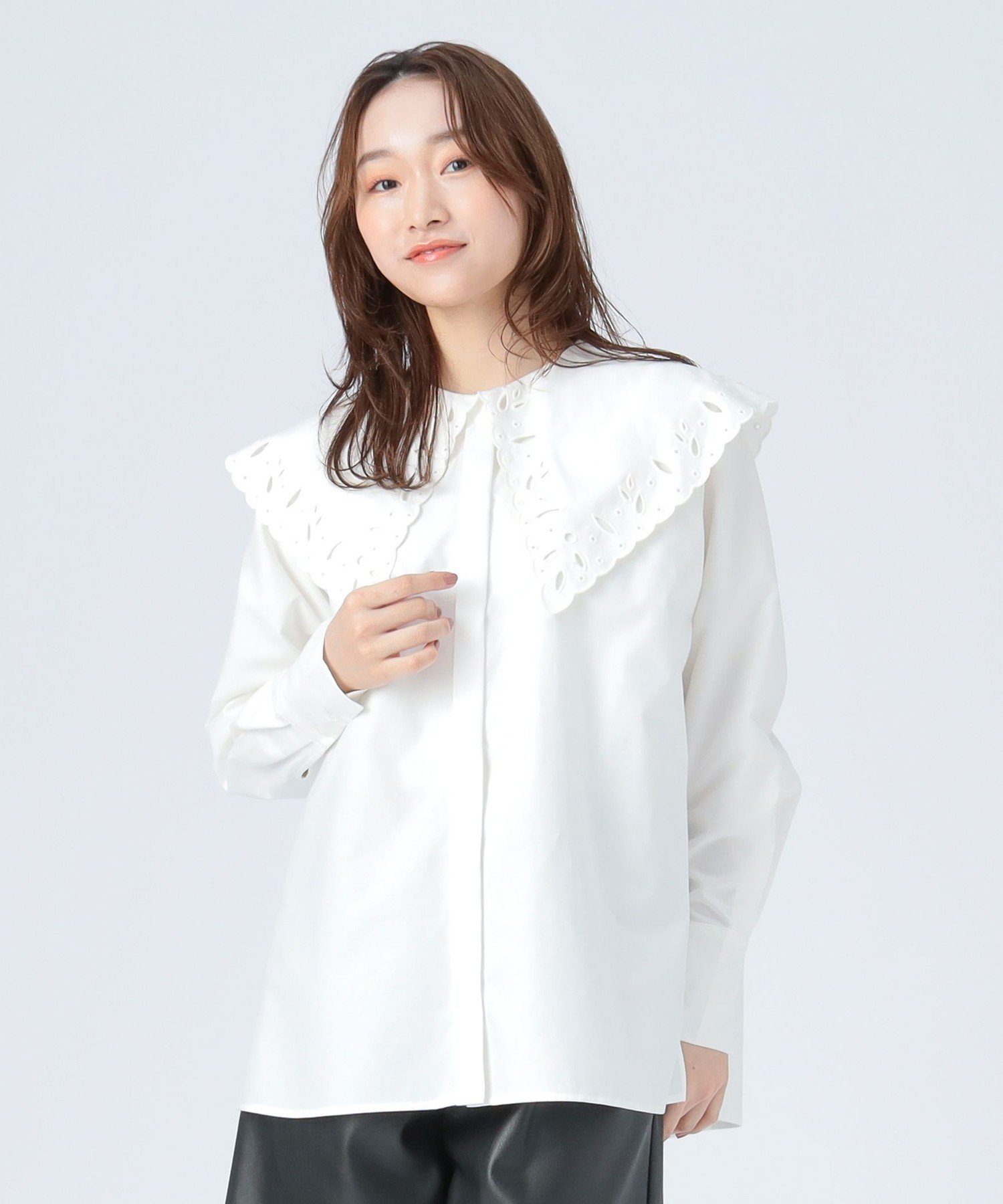 楽天市場】ビッグカラー ブラウス（カラーホワイト）の通販