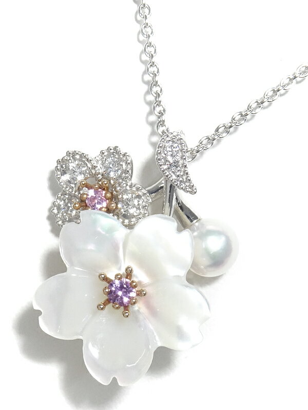 MIKIMOTO】ミキモト『K18WG パール シェル サファイア ダイヤモンド 桜
