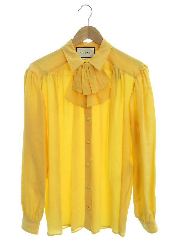 GUCCI】グッチ『フリルタイ付 シルクブラウス size42』596710 ZAAOG