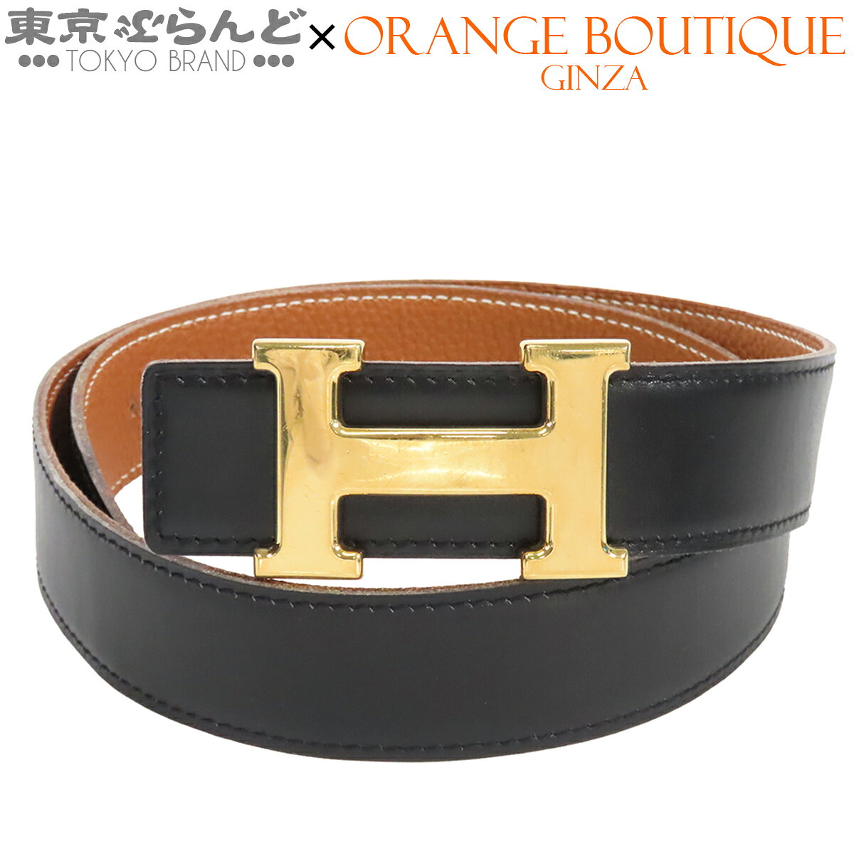 楽天市場】hermesエルメス コンスタンス hベルト ブラック×ゴールド 70
