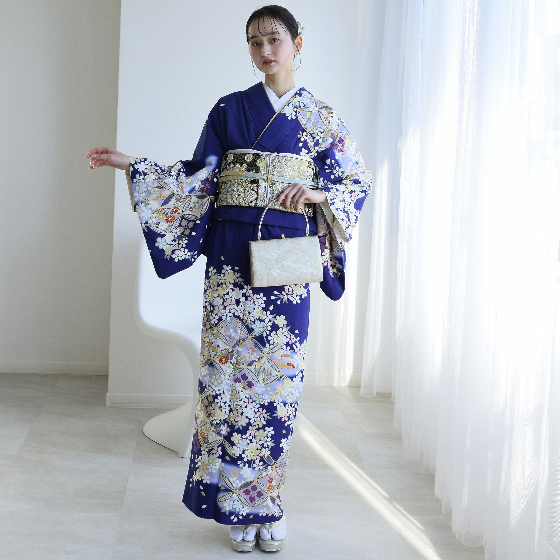 正絹 袷 訪問着 桜吹雪 水色