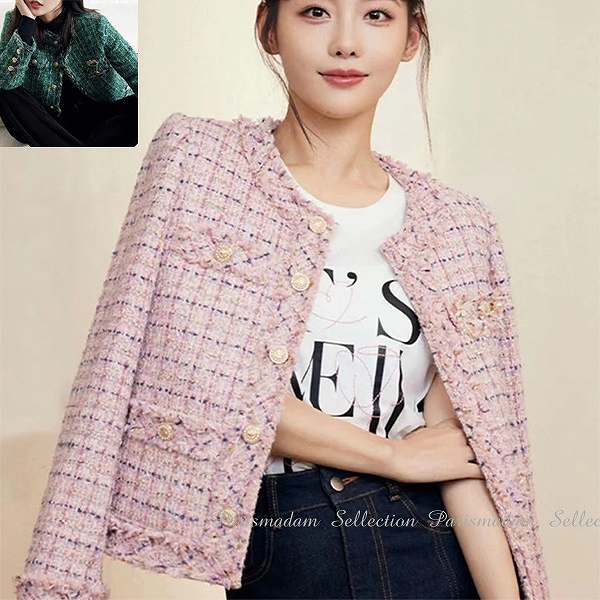 美品♡Harrods ハロッズ ノーカラー ツイード ジャケット ピンク 2 美