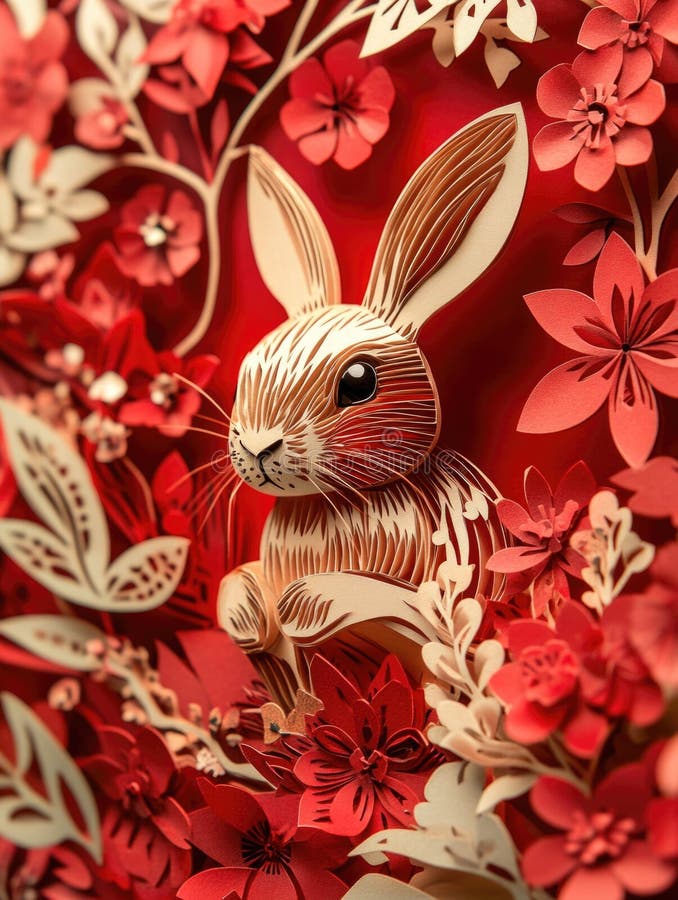 Paper Cut Rabbit with Flowers, Stock Image - Image of pattern
