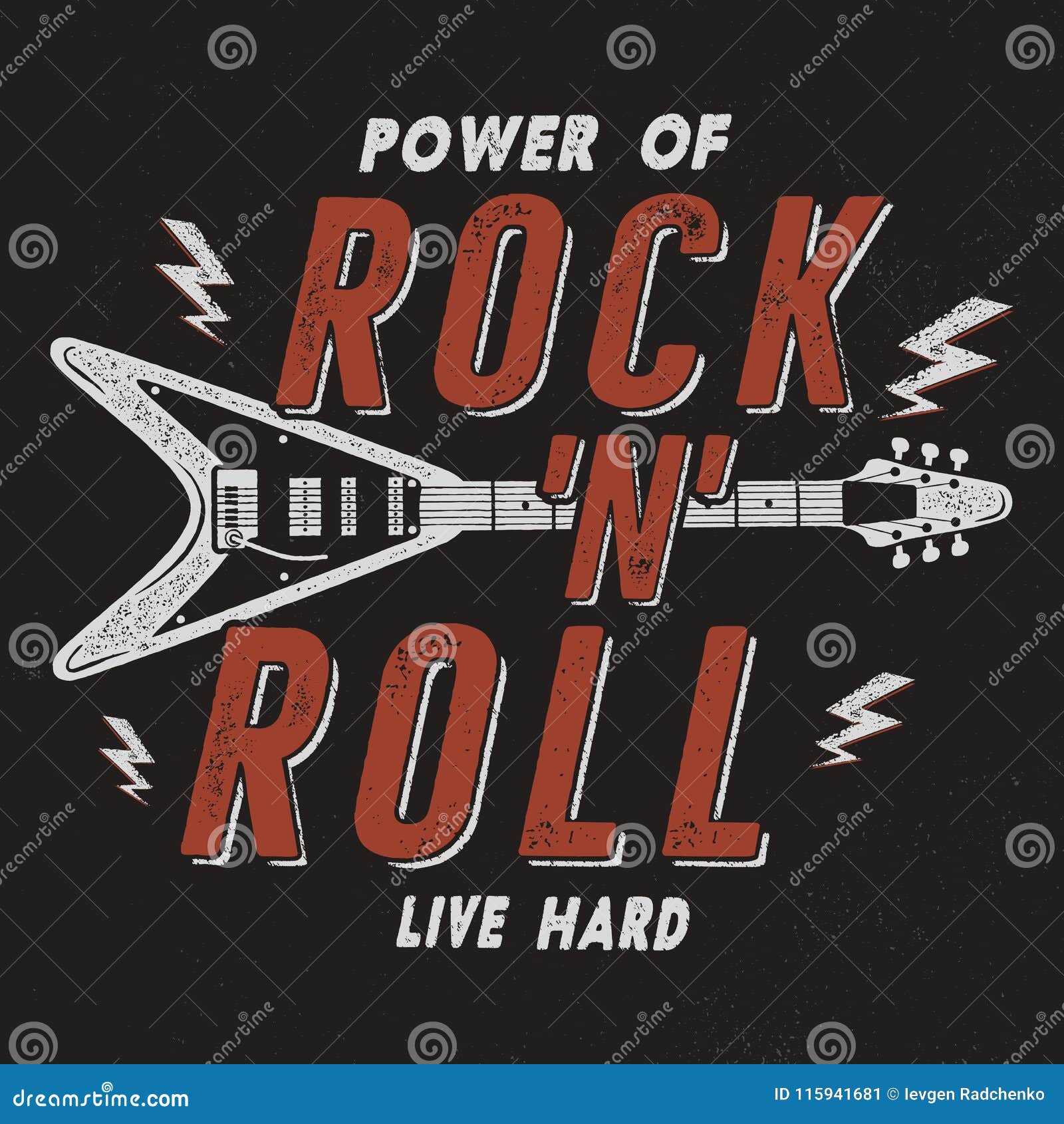 Rock N Roll Poster Guitar Graphic Design Tee Art Stock