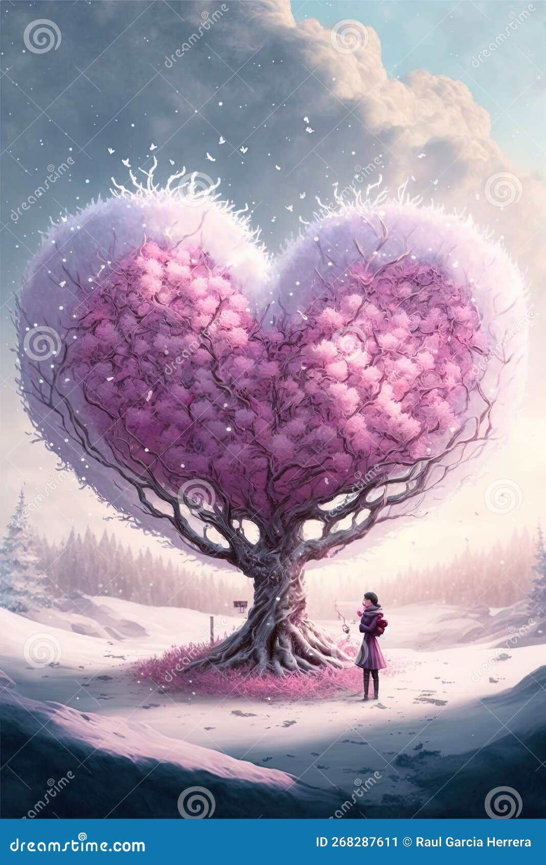 A Magical Winter Dreamy. Concept Painting about Love, Romance and