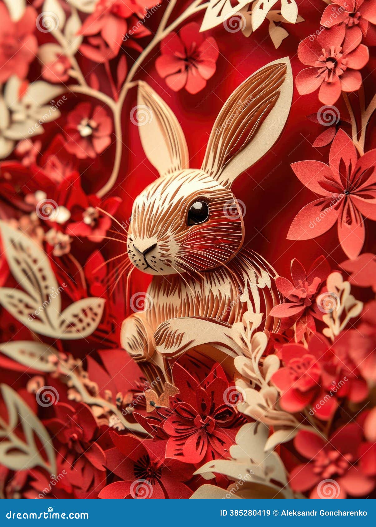 Paper Cut Rabbit with Flowers, Stock Image - Image of pattern