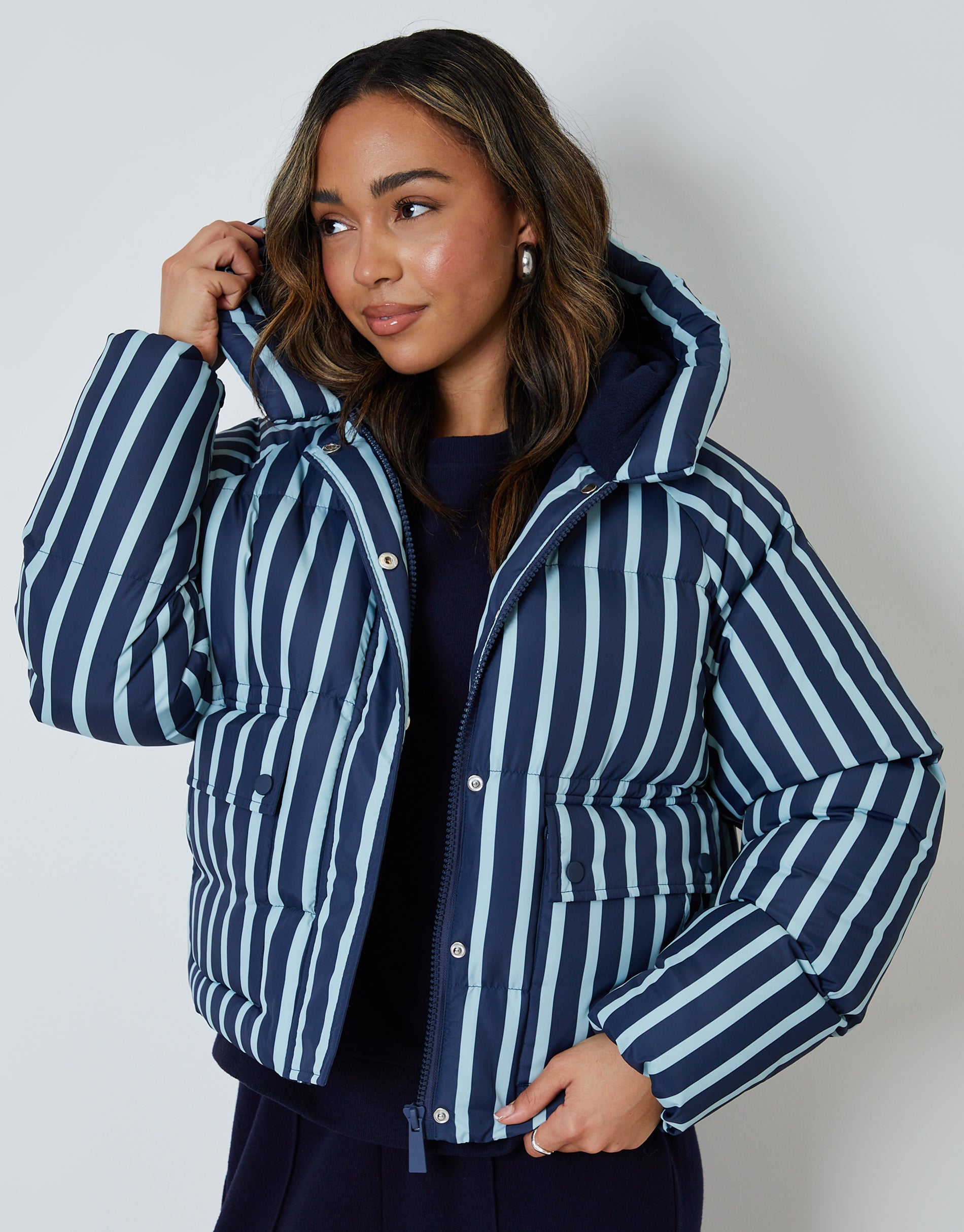 Threadbare Women's Navy Stripe Hooded Padded Jacket