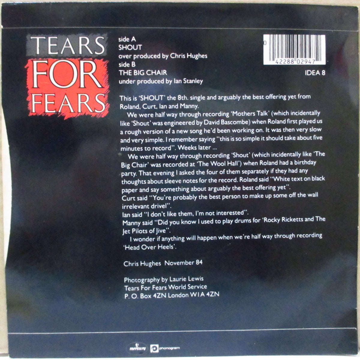 TEARS FOR FEARS (ティアーズ・フォー・フィアーズ) - Shout (UK