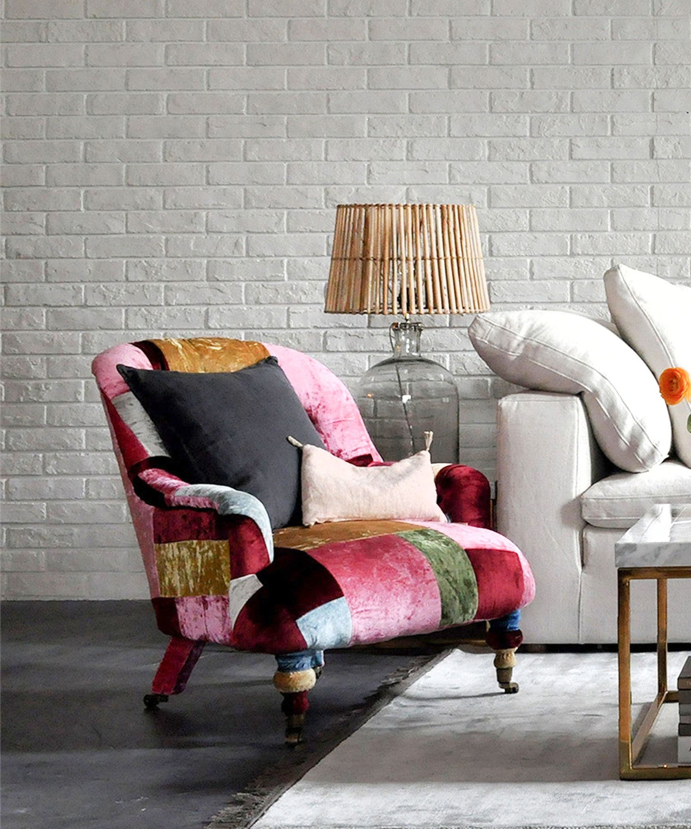 HALO（ハロー）】ANNE CHAIR VELVET PATCHWORK BOHEM｜アンティーク風