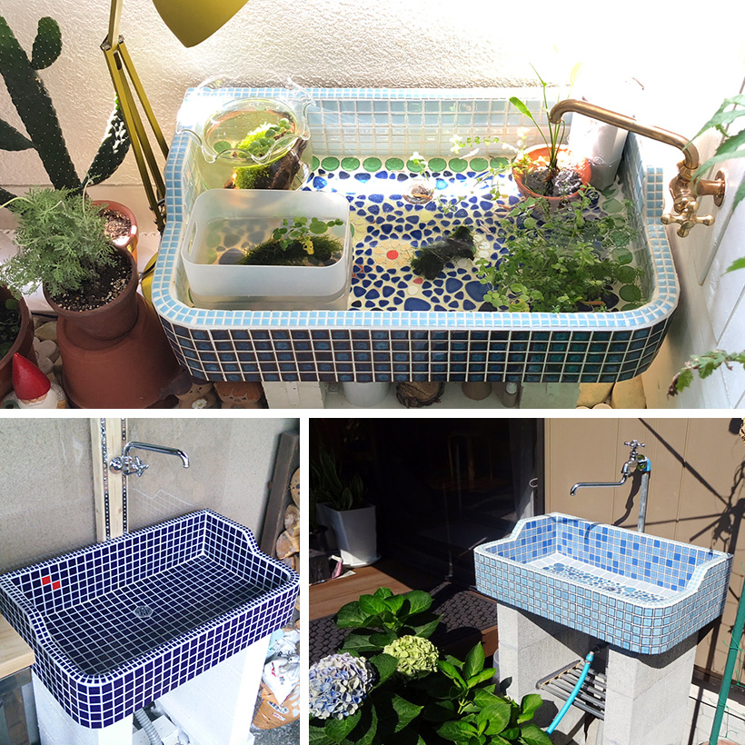 ガーデンシンク タイル 流し台 昭和レトロなタイル流し台 SSサイズ