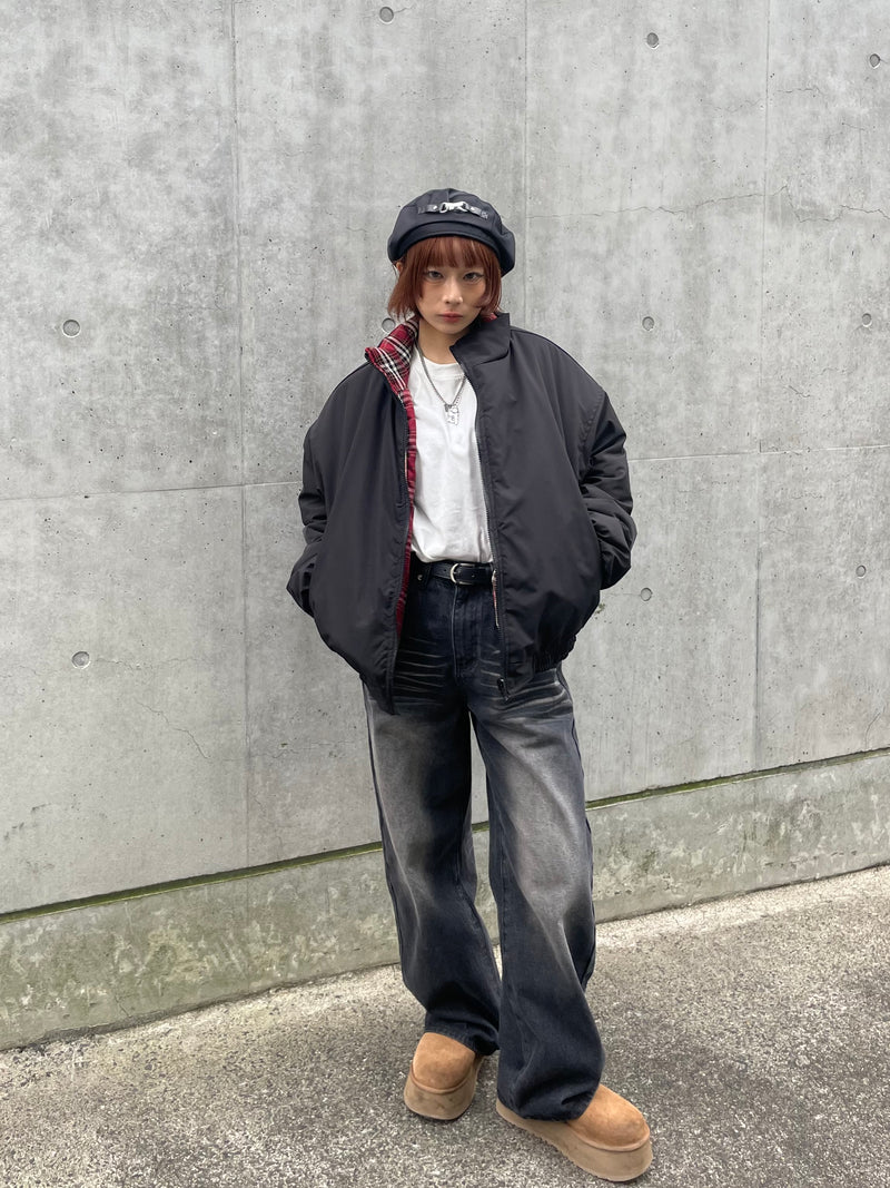 10日以内お届け】 ウォッシュドブラックバギーデニム L2011