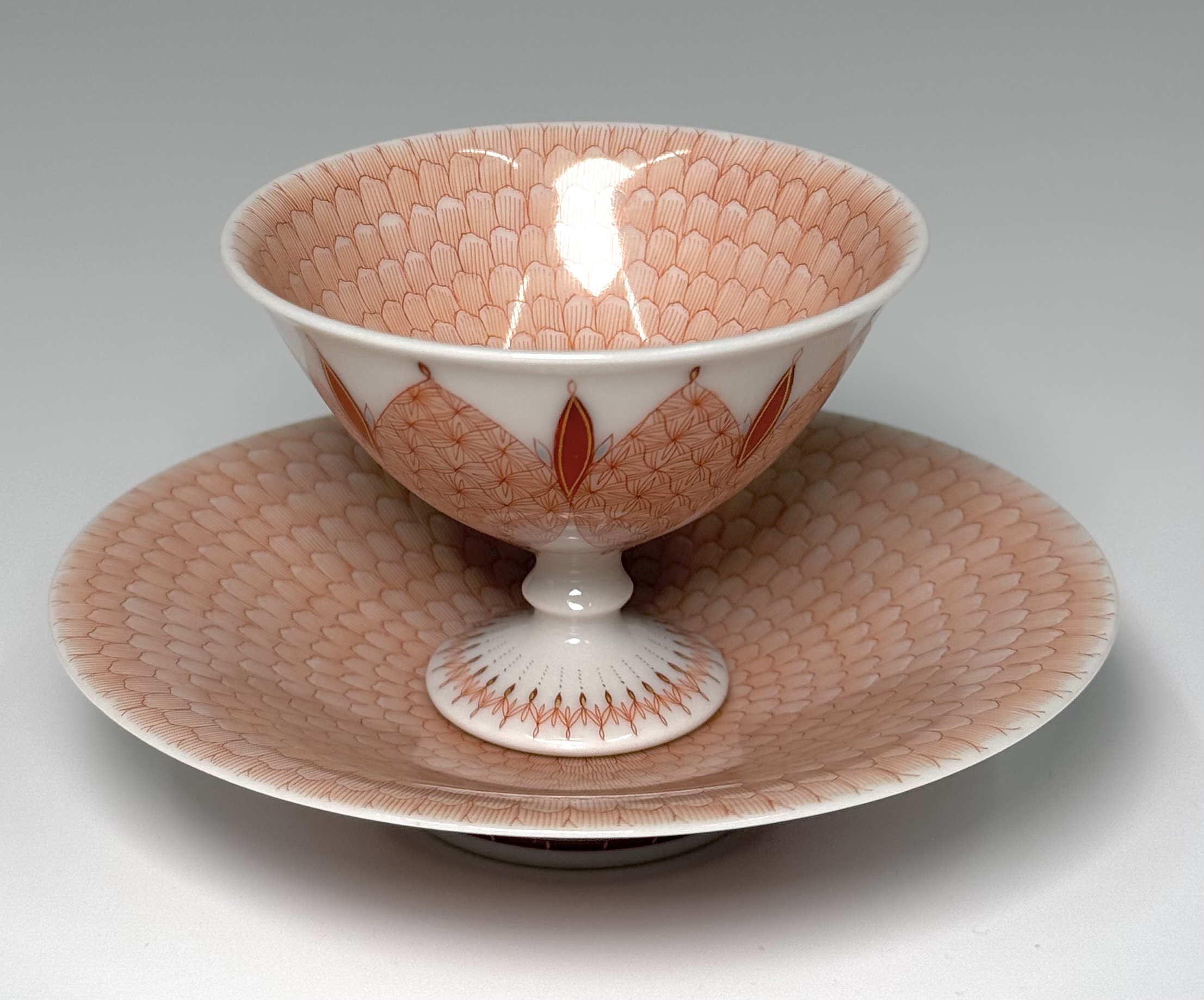 明治手描き夫婦雁と牡丹大皿2枚縁起時代〈検 横濱焼隅田焼眞葛焼