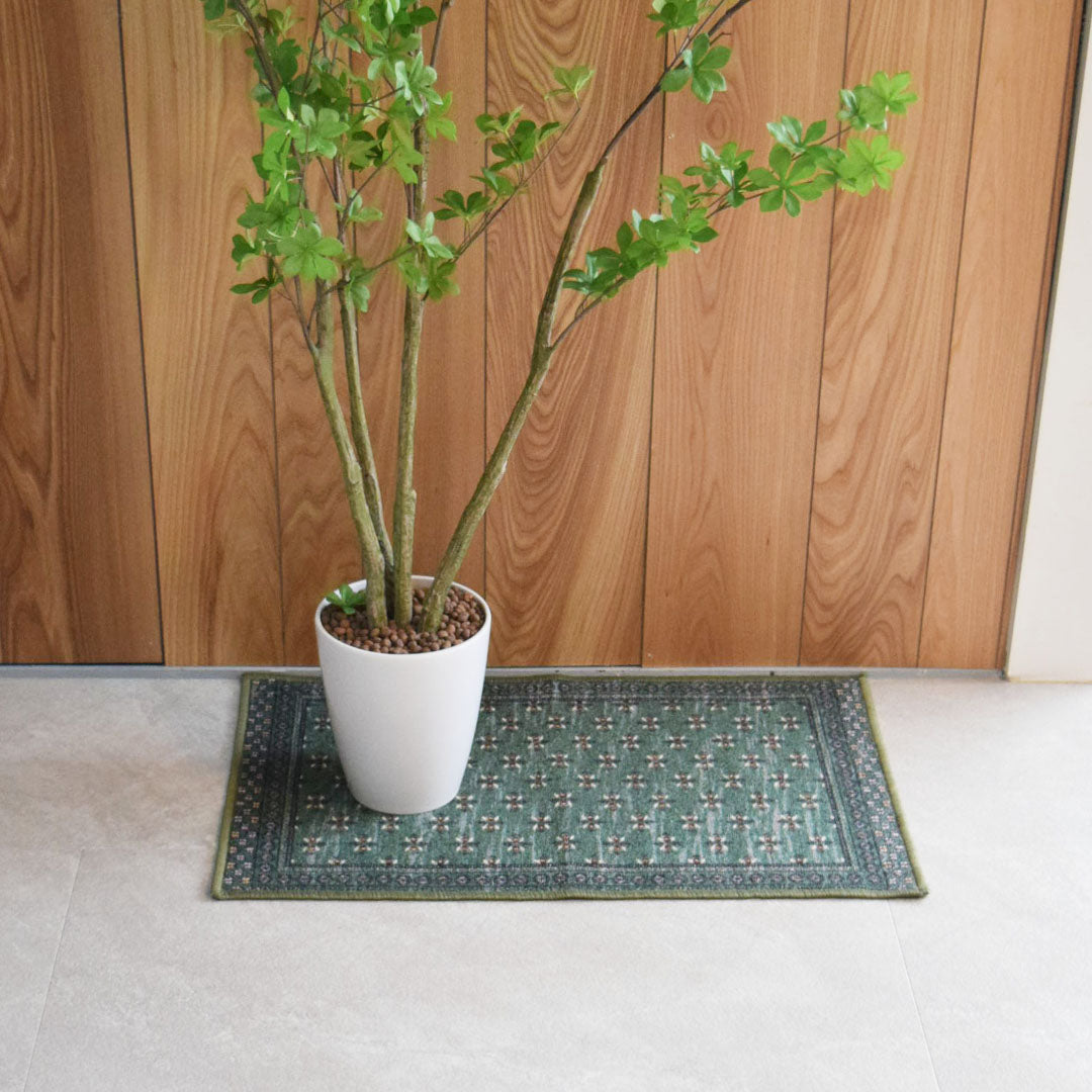 ヴィンテージ風ミニラグマット TOCORU Series ブハラ ループ グリーン