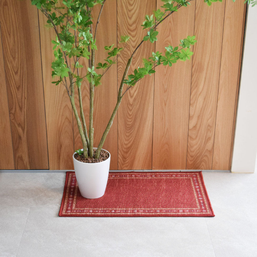 ヴィンテージ風ミニラグマット TOCORU Series スクエア ループ レッド